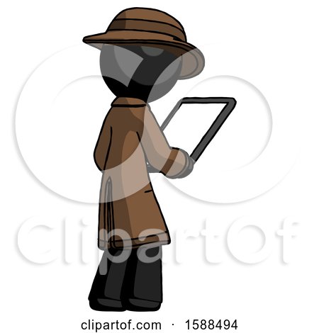 Black Detective Man Looking at Tablet Device Computer Facing Away by Leo Blanchette