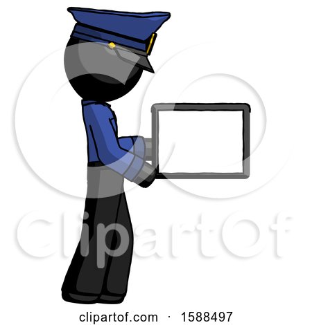 Black Police Man Show Tablet Device Computer to Viewer, Blank Area by Leo Blanchette