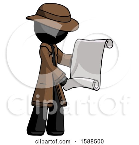 Black Detective Man Holding Blueprints or Scroll by Leo Blanchette