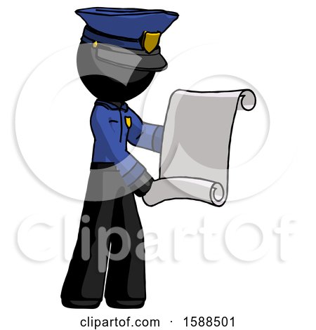Black Police Man Holding Blueprints or Scroll by Leo Blanchette