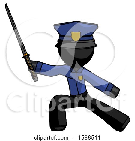 Black Police Man with Ninja Sword Katana in Defense Pose by Leo Blanchette