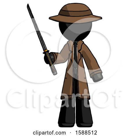 Black Detective Man Standing up with Ninja Sword Katana by Leo Blanchette