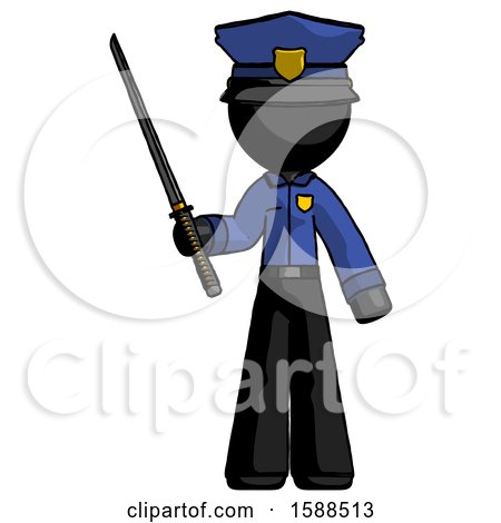 Black Police Man Standing up with Ninja Sword Katana by Leo Blanchette