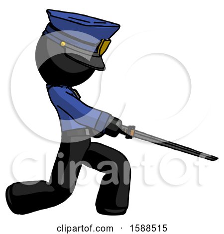 Black Police Man with Ninja Sword Katana Slicing or Striking Something by Leo Blanchette