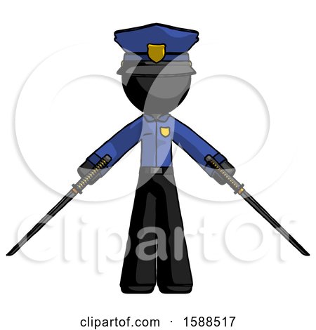 Black Police Man Posing with Two Ninja Sword Katanas by Leo Blanchette