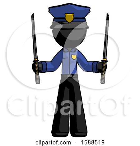 Black Police Man Posing with Two Ninja Sword Katanas up by Leo Blanchette