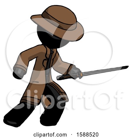 Black Detective Man Stabbing with Ninja Sword Katana by Leo Blanchette