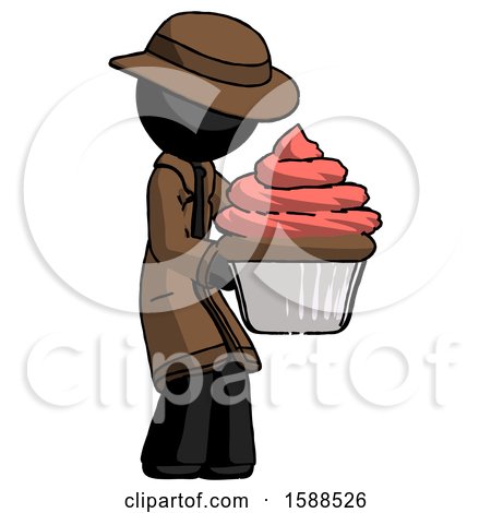Black Detective Man Holding Large Cupcake Ready to Eat or Serve by Leo Blanchette