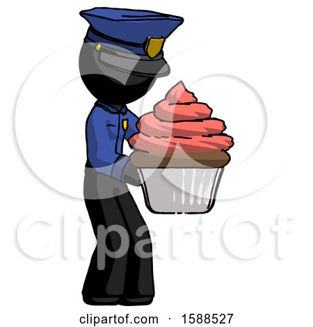 Black Police Man Holding Large Cupcake Ready to Eat or Serve by Leo Blanchette