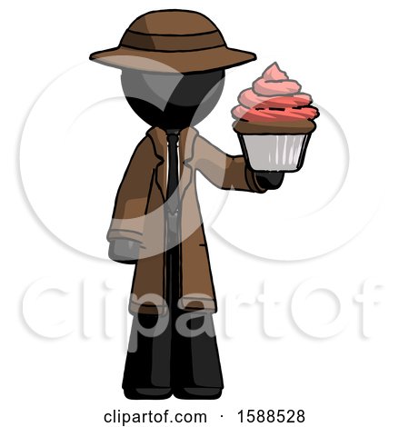 Black Detective Man Presenting Pink Cupcake to Viewer by Leo Blanchette