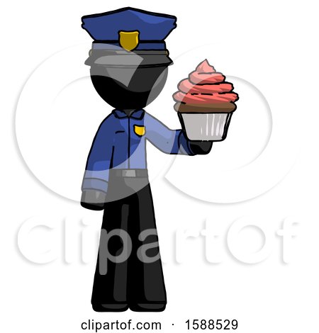 Black Police Man Presenting Pink Cupcake to Viewer by Leo Blanchette