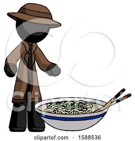 Black Detective Man and Noodle Bowl, Giant Soup Restaraunt Concept by Leo Blanchette