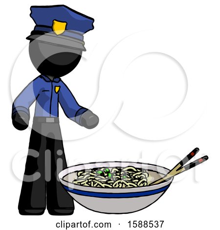 Black Police Man and Noodle Bowl, Giant Soup Restaraunt Concept by Leo Blanchette