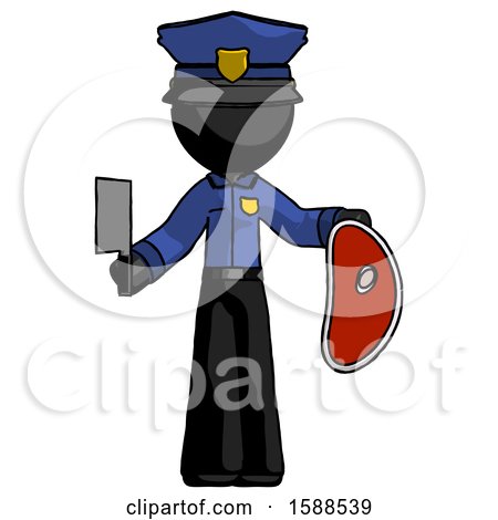Black Police Man Holding Large Steak with Butcher Knife by Leo Blanchette