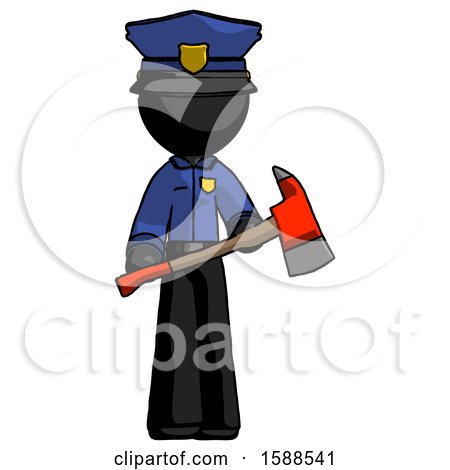 Black Police Man Holding Red Fire Fighter's Ax by Leo Blanchette