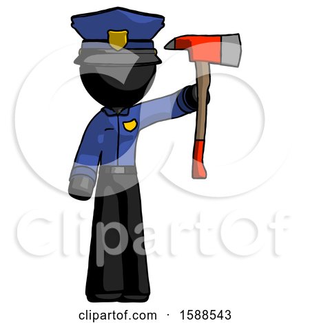 Black Police Man Holding up Red Firefighter's Ax by Leo Blanchette