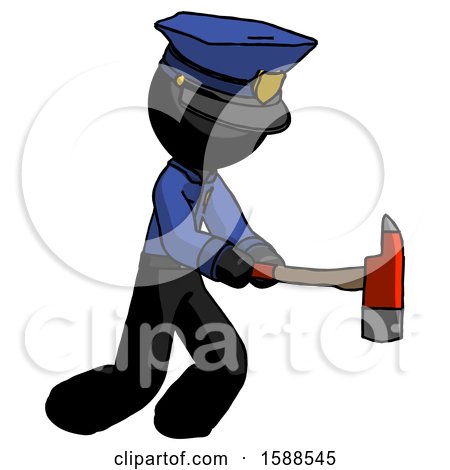 Black Police Man with Ax Hitting, Striking, or Chopping by Leo Blanchette