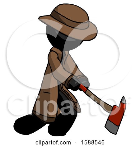 Black Detective Man Striking with a Red Firefighter's Ax by Leo Blanchette