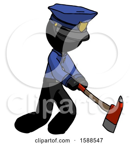 Black Police Man Striking with a Red Firefighter's Ax by Leo Blanchette