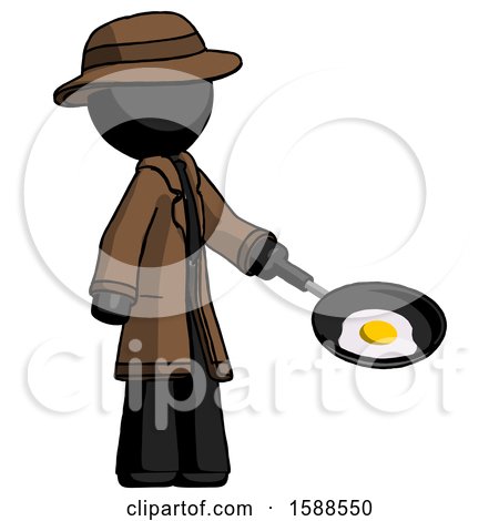 Black Detective Man Frying Egg in Pan or Wok Facing Right by Leo Blanchette
