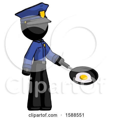 Black Police Man Frying Egg in Pan or Wok Facing Right by Leo Blanchette