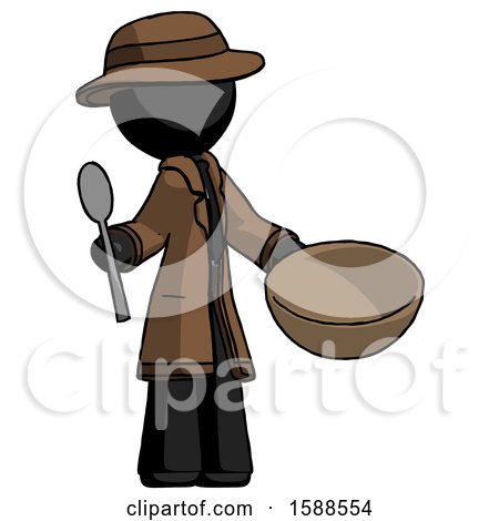 Black Detective Man with Empty Bowl and Spoon Ready to Make Something by Leo Blanchette