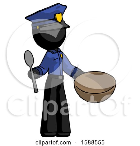 Black Police Man with Empty Bowl and Spoon Ready to Make Something by Leo Blanchette