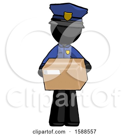 Black Police Man Holding Box Sent or Arriving in Mail by Leo Blanchette