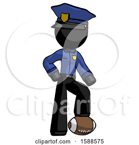 Black Police Man Standing with Foot on Football by Leo Blanchette