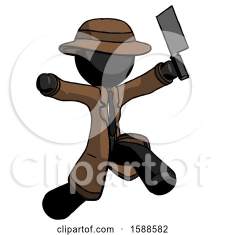 Black Detective Man Psycho Running with Meat Cleaver by Leo Blanchette