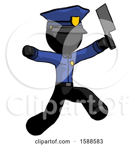 Black Police Man Psycho Running with Meat Cleaver by Leo Blanchette