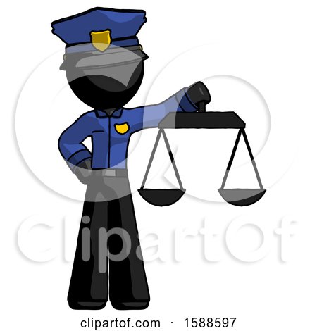 Black Police Man Holding Scales of Justice by Leo Blanchette