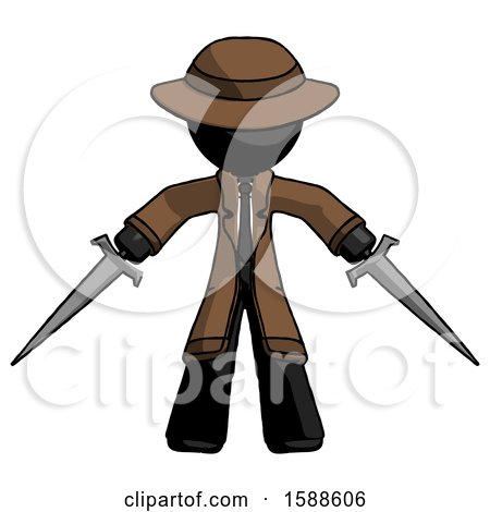 Black Detective Man Two Sword Defense Pose by Leo Blanchette
