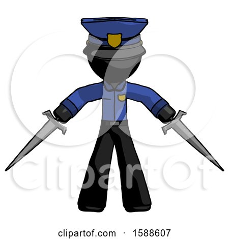 Black Police Man Two Sword Defense Pose by Leo Blanchette