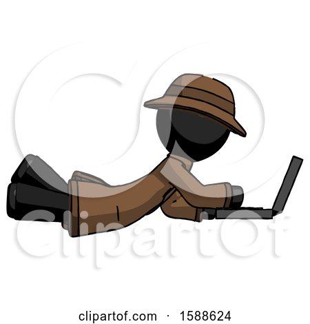 Black Detective Man Using Laptop Computer While Lying on Floor Side View by Leo Blanchette