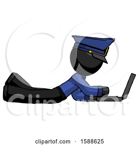 Black Police Man Using Laptop Computer While Lying on Floor Side View by Leo Blanchette