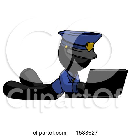 Black Police Man Using Laptop Computer While Lying on Floor Side Angled View by Leo Blanchette