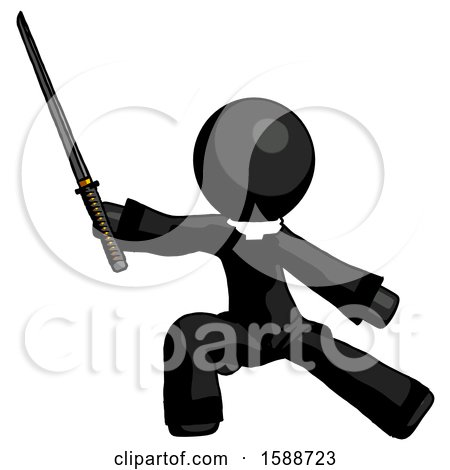 Black Clergy Man with Ninja Sword Katana in Defense Pose by Leo Blanchette
