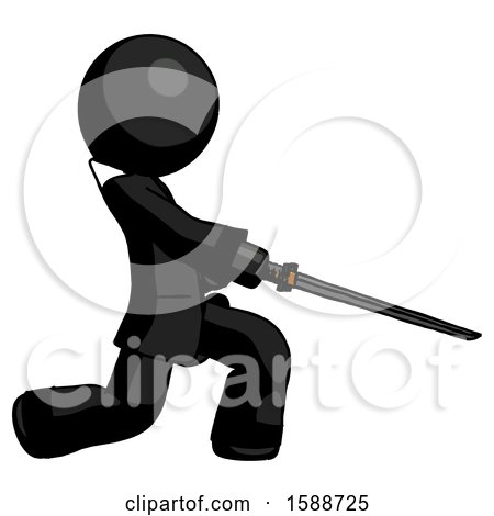 Black Clergy Man with Ninja Sword Katana Slicing or Striking Something by Leo Blanchette