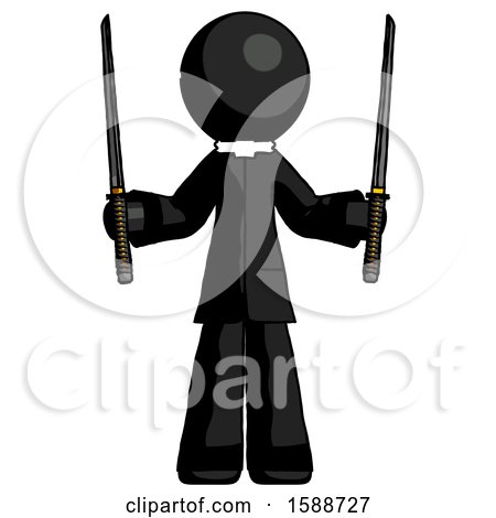 Black Clergy Man Posing with Two Ninja Sword Katanas up by Leo Blanchette