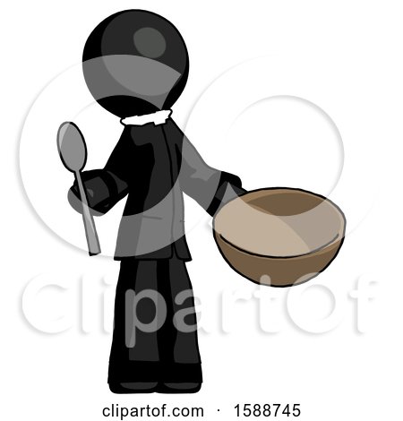 Black Clergy Man with Empty Bowl and Spoon Ready to Make Something by Leo Blanchette
