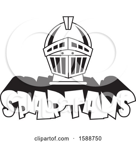 Clipart of a Black and White Helmet over Spartans Text - Royalty Free Vector Illustration by Johnny Sajem