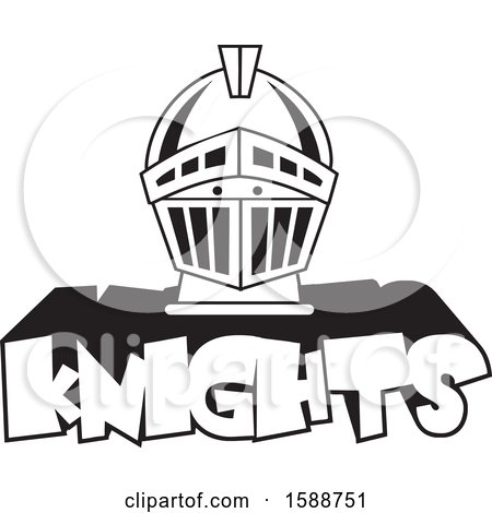 Clipart of a Black and White Helmet over Knights Text - Royalty Free Vector Illustration by Johnny Sajem