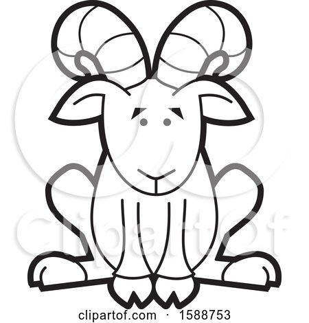 Clipart of a Black and White Sitting Ram Mascot - Royalty Free Vector Illustration by Johnny Sajem