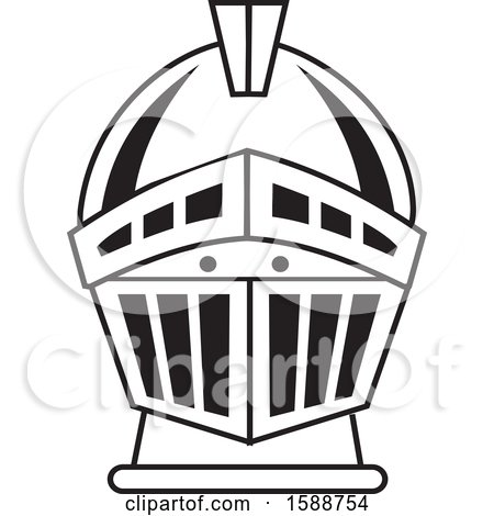 Clipart of a Black and White Spartan or Knight Helmet - Royalty Free Vector Illustration by Johnny Sajem