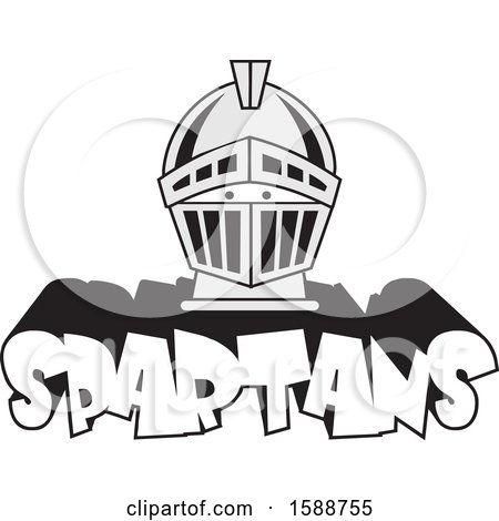 Clipart of a Silver Helmet over Spartans Text - Royalty Free Vector Illustration by Johnny Sajem