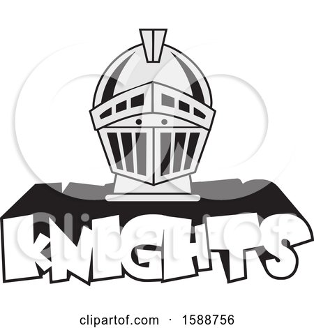 Clipart of a Silver Helmet over Knights Text - Royalty Free Vector Illustration by Johnny Sajem