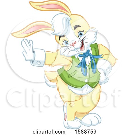 Clipart of a Yellow Easter Bunny Leaning - Royalty Free Vector Illustration by Lawrence Christmas Illustration