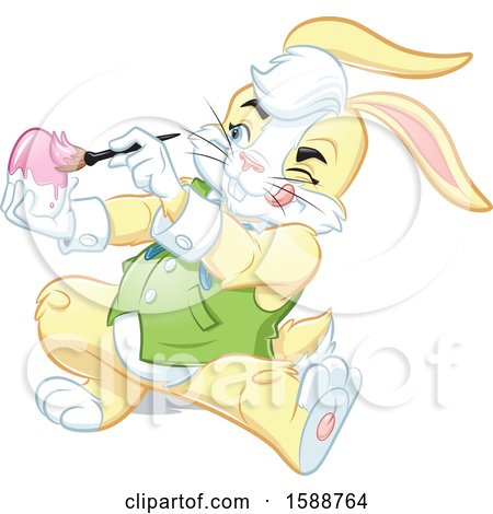 Clipart of a Yellow Easter Bunny Rabbit Painting an Easter Egg - Royalty Free Vector Illustration by Lawrence Christmas Illustration