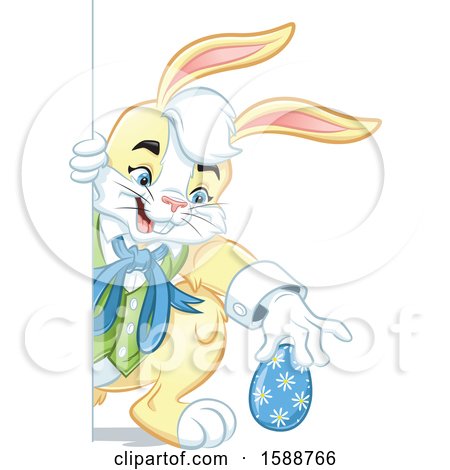 Clipart of a Yellow Easter Bunny Rabbit Hiding an Egg - Royalty Free Vector Illustration by Lawrence Christmas Illustration